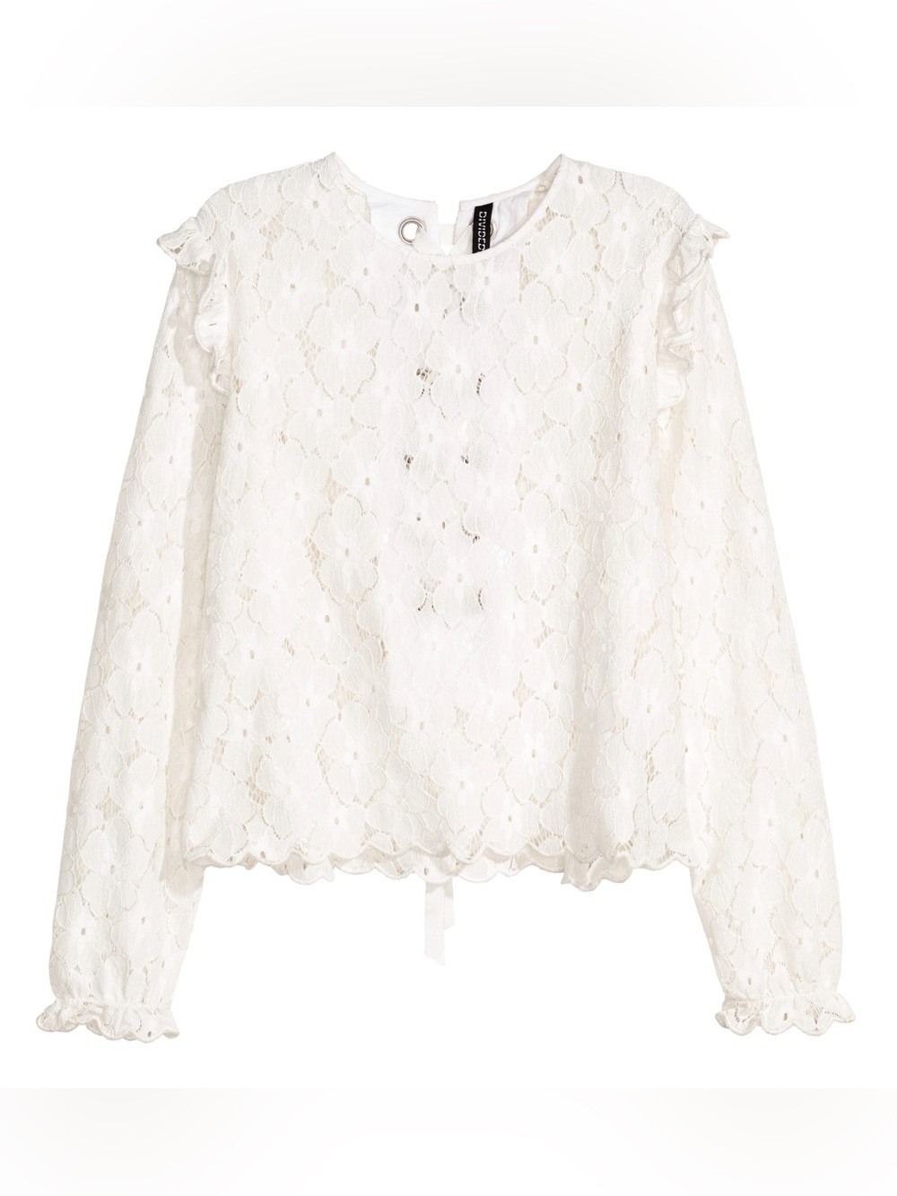 H&M Divided White Floral Lace Ruffle Long Sleeve Top Size 4